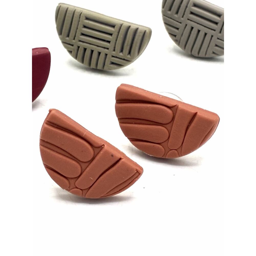 Set of 3 Pairs Handmade Polymer Clay Stud Earrings, Textured Half Moon Design - Picture 2 of 6